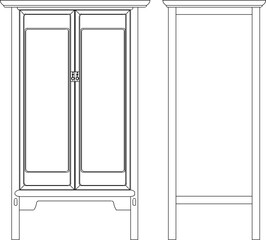 Silhouette vector sketch illustration of Chinese traditional ethnic classic old cupboard home furniture design