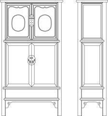 Silhouette vector sketch illustration of Chinese traditional ethnic classic old cupboard home furniture design