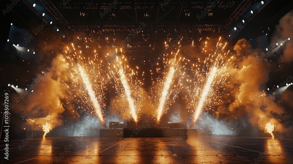 Aufkleber a stunning display of fireworks illuminating a concert stage, creating an electrifying atmosphere fo