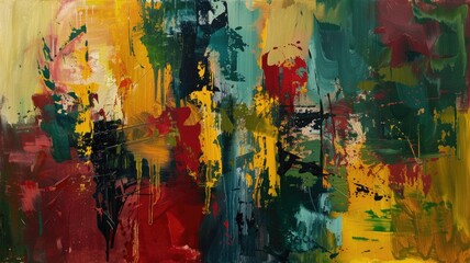 Fototapeta premium Colorful Abstract Painting with Bold Brushstrokes in Red, Green, and Yellow