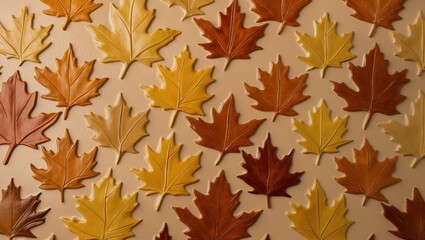 Obraz premium Colorful Autumn Leaves on Ceramic Tile Surface