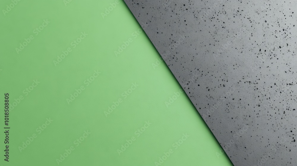 Poster abstract split design featuring green and textured gray surfaces on a minimalist background.