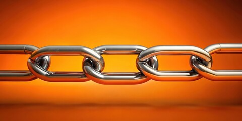 Interlocking Metal Chain Links Against Vibrant Orange Background