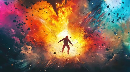 A vibrant explosion of color surrounds a silhouetted figure, symbolizing transformation and the power of imagination.