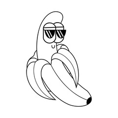 Doodle cute character banana sticker illustration outline