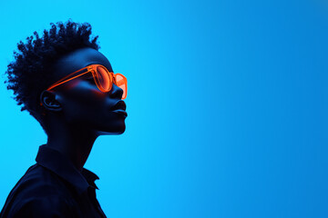 Edgy silhouette with spiky hair and orange sunglasses
