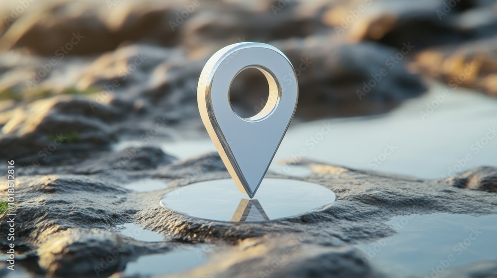 Poster a bold 3d navigation icon with a pointer and location marker, suspended in a virtual space, symboliz
