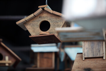 Rustic Wooden Birdhouse Hanging Decor