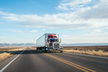 Huge Semi-truck Crossing the Southwest United States on an Empty Road