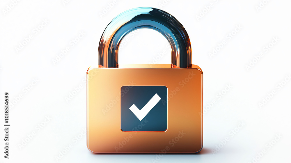 Aufkleber shiny padlock with checkmark symbol represents security and trust. This image conveys sense of safety and assurance in digital or physical contexts