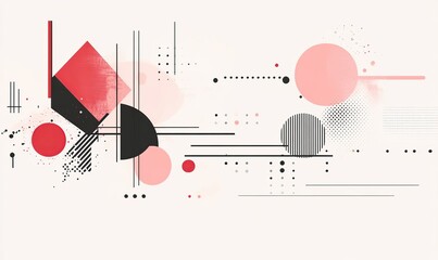 Obraz premium Abstract Geometric Shapes Pattern with Pink Red Black and White Colors on White Background