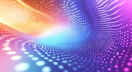 Obraz premium Abstract digital tunnel of light with glowing dots. Bright colorful design for technology, futuristic and modern concepts