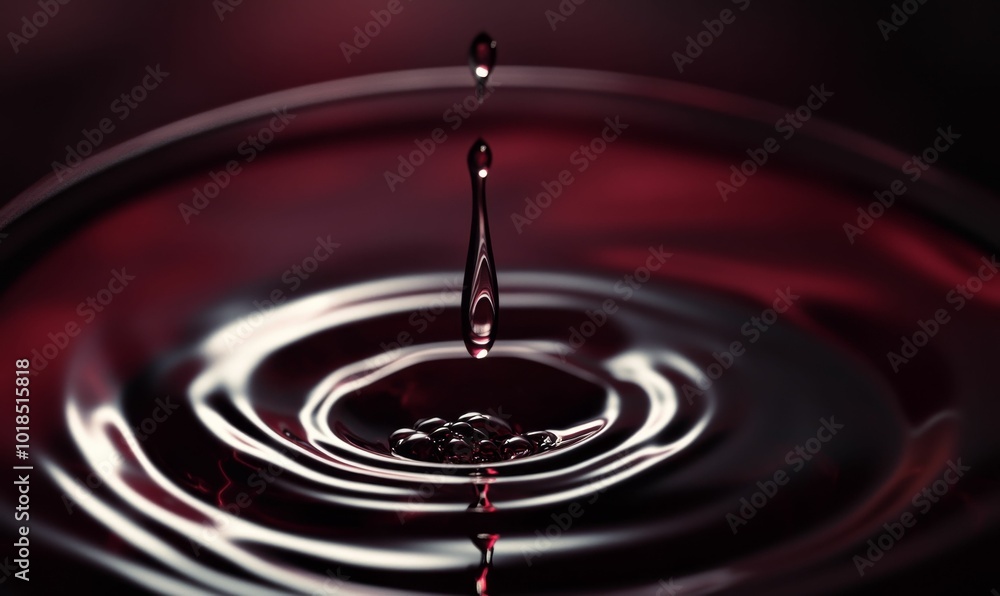 Poster red liquid drop creating ripples.
