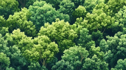 Naklejka premium seamless pattern of a lush forest, dense canopy of trees in various shades of green, evoking tranquility and the beauty of nature in a harmonious design