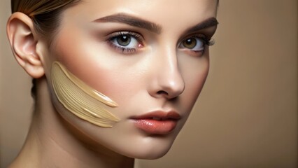 Fototapeta premium Closeup of a Woman's Face with Foundation Applied to Cheek
