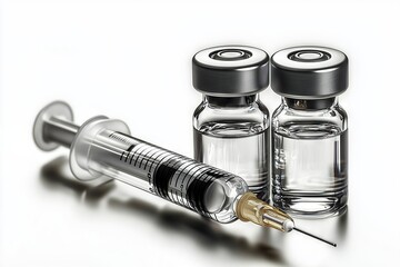Close-Up of Medical Vials and Syringe for Injection Preparation