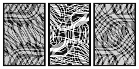 Set of 3 Abstract illustration in vintage style. For use in graphics, for wall decor. 