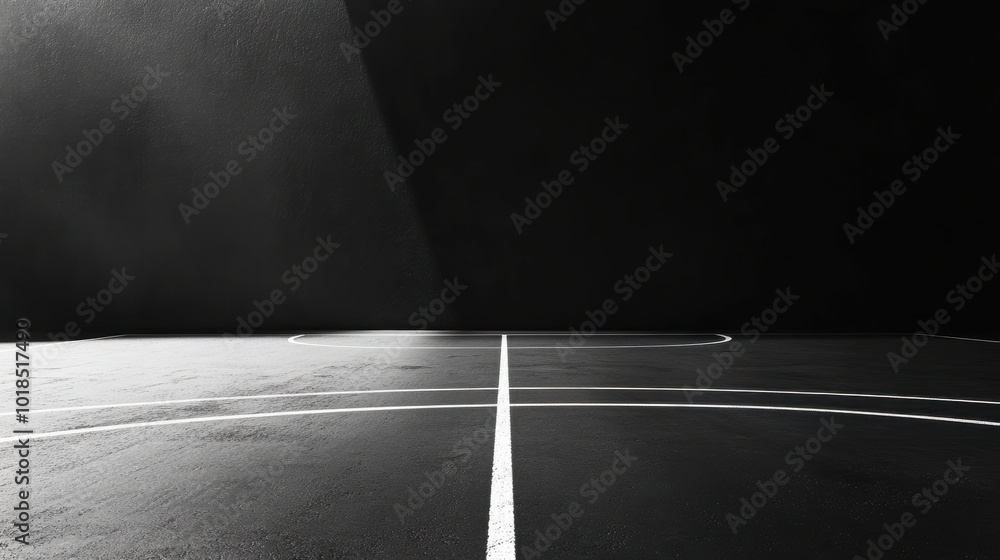 Poster abstract minimalist basketball court with clean lines and open space, emphasizing the simplicity and