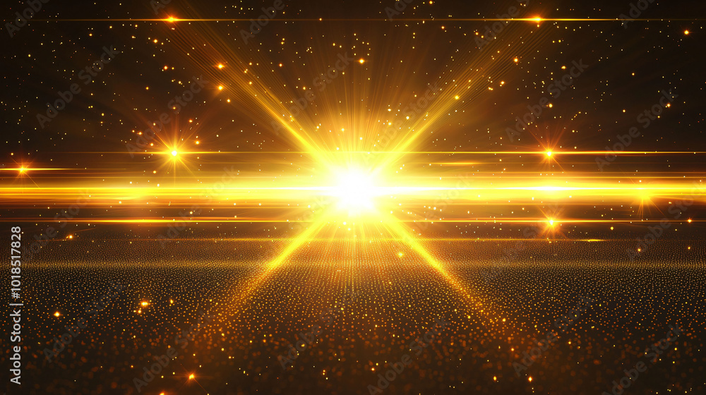 Poster radiant burst of golden light shines brightly against backdrop of shimmering particles, creating mes