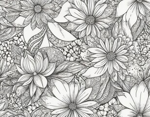 Colorful floral pattern with assorted flowers on a pale background suitable for fabric or wallpaper