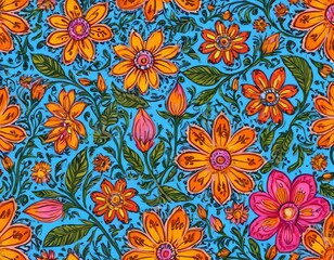 Obraz premium Colorful floral pattern with assorted flowers on a pale background suitable for fabric or wallpaper