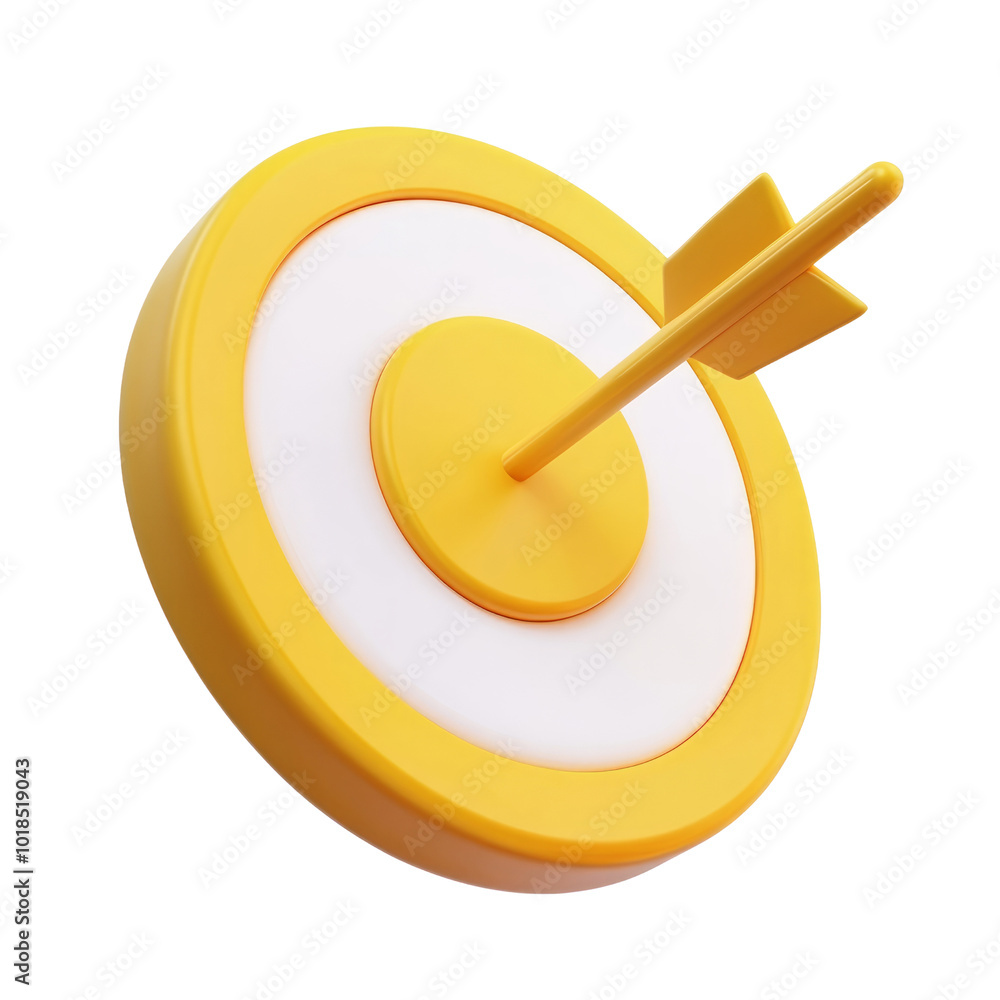 Poster yellow target with arrow 3d render icon isolated on transparent background cutout