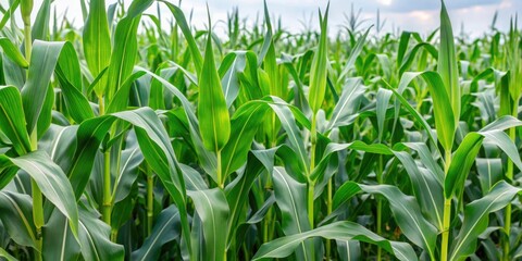 Obraz premium Green silage corn stalks and heads in a field , agriculture, farm, crop, harvest, rural, countryside, growth, maize, feed, livestock