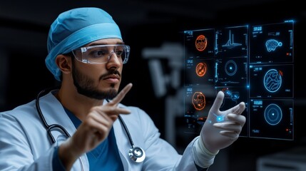 Doctor Examining futuristic Medical Hologram 
