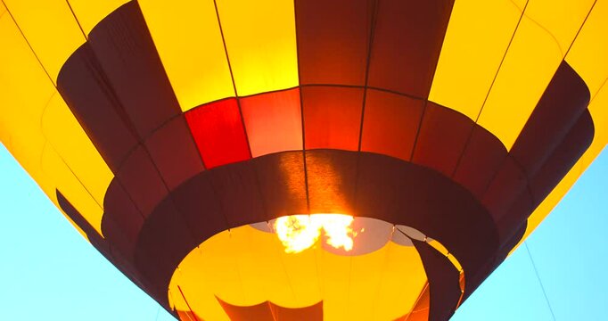 Hot Air Balloon Fiesta with burners and orange flame, Albuquerque NM, Slow Motion, 4K