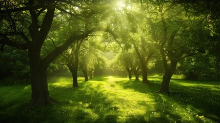 Sunbeams Through a Tranquil Forest