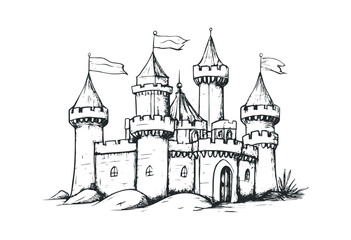 Obraz premium Steam rises from a black pot on a white background. Vector retro hand drawn illustration.