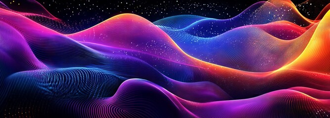 Obraz premium Colorful Waves and Lines on a Dark Background. AI generated illustration