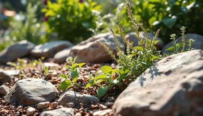 Obraz premium Stone Path, Garden Plants, Green Foliage