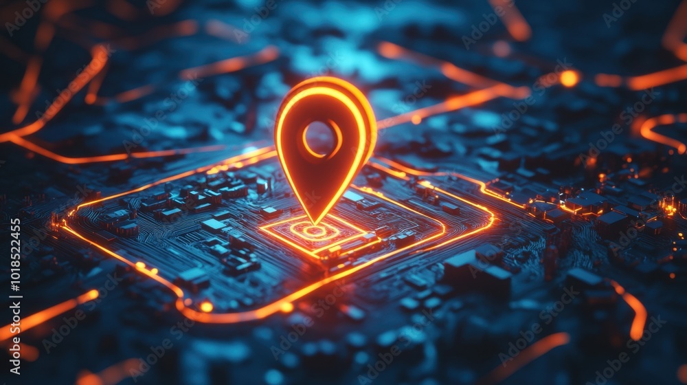 Poster a modern 3d navigation symbol with a pointer, arrow, and location marker, emphasizing digital travel