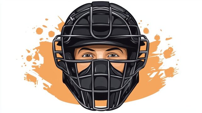 recommend clip art: a baseball umpire mask clipart, protective gear, 3D vector, black metal and padding, isolated on white background
