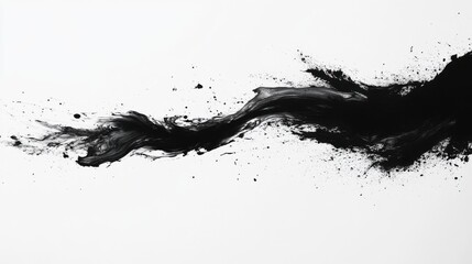 Black paint splatter on white canvas , abstract art