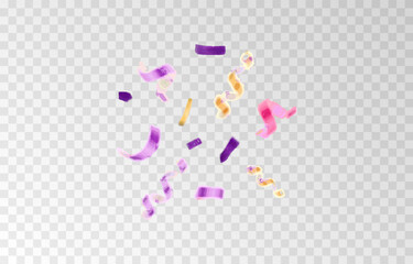 Vector confetti png. Confetti falls from the sky. Glittering confetti on a transparent background. Holiday, birthday.