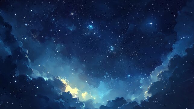 A peaceful night sky with stars shining brightly, creating a vast and breathtaking celestial scene that captures the essence of wonder and calm.