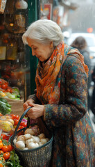 Elder Woman Shopping Fresh Vegetables