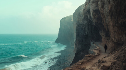 The dramatic cliffs and ocean views along Morocco's rugged Atlantic coast, capturing the natural...