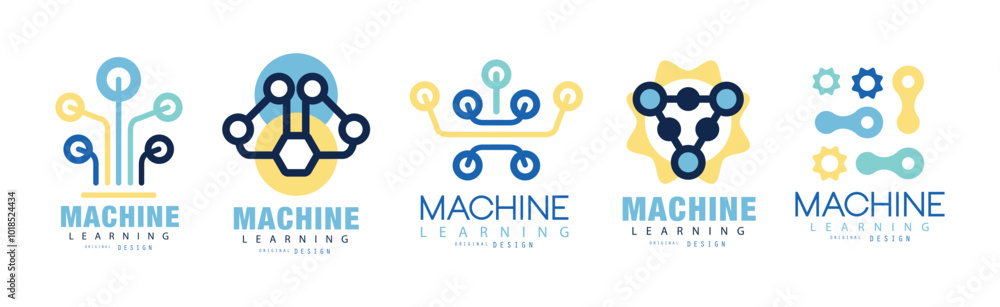 Poster learning machine logo and label original design vector set