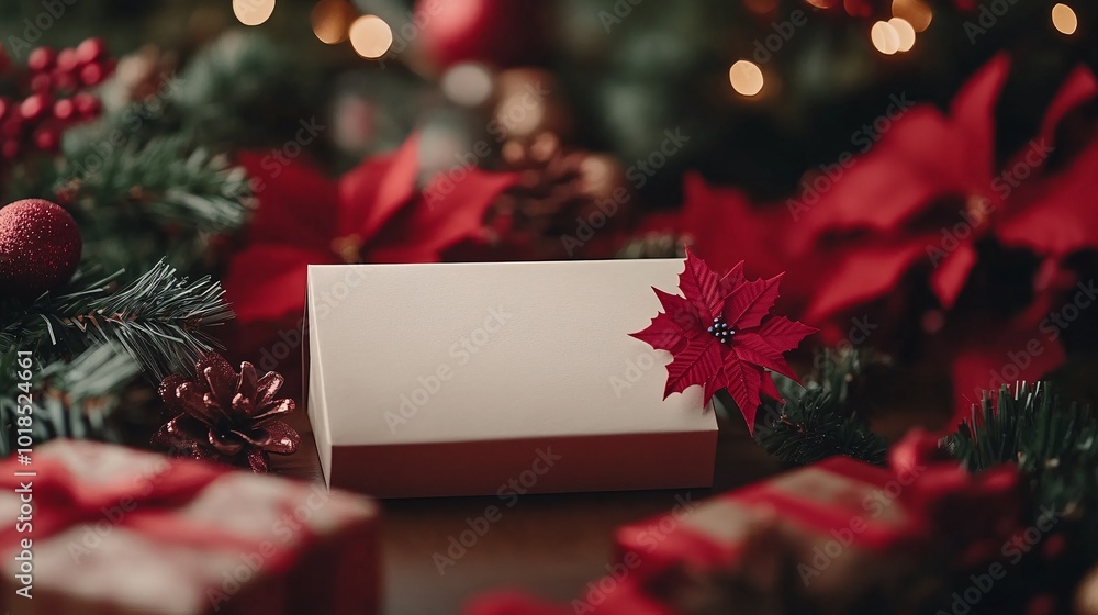 Poster photorealistic with side space for letters card mock-up placed against a backdrop of red and green g
