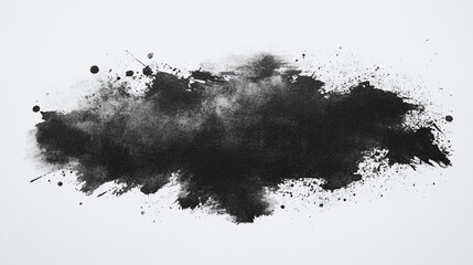 black watercolor effect on a wet white canvas background, overlay mask alpha ink drop layer centered on a white paper