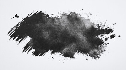 black watercolor effect on a wet white canvas background, overlay mask alpha ink drop layer centered on a white paper