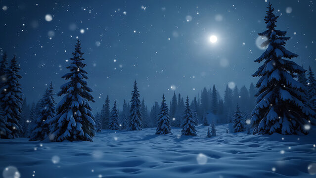 Moonlit night beautiful snow falling - Powered by Adobe