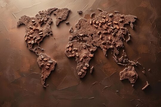 Chocolate's Global Embrace: World Map in Cocoa Beans - Powered by Adobe