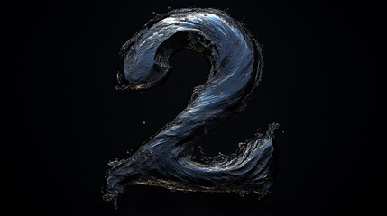 Stylized number two created with a liquid effect on a dark background, conveying a sense of movement and fluidity during a creative design project