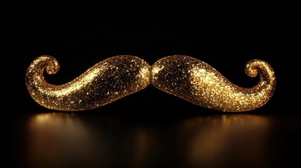 Obraz premium A shimmering gold mustache isolated against a dark, black background, creating a dramatic and eye-catching visual.