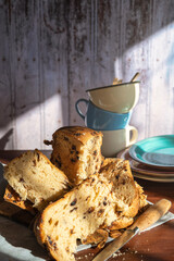 Close-up of a sliced panettone