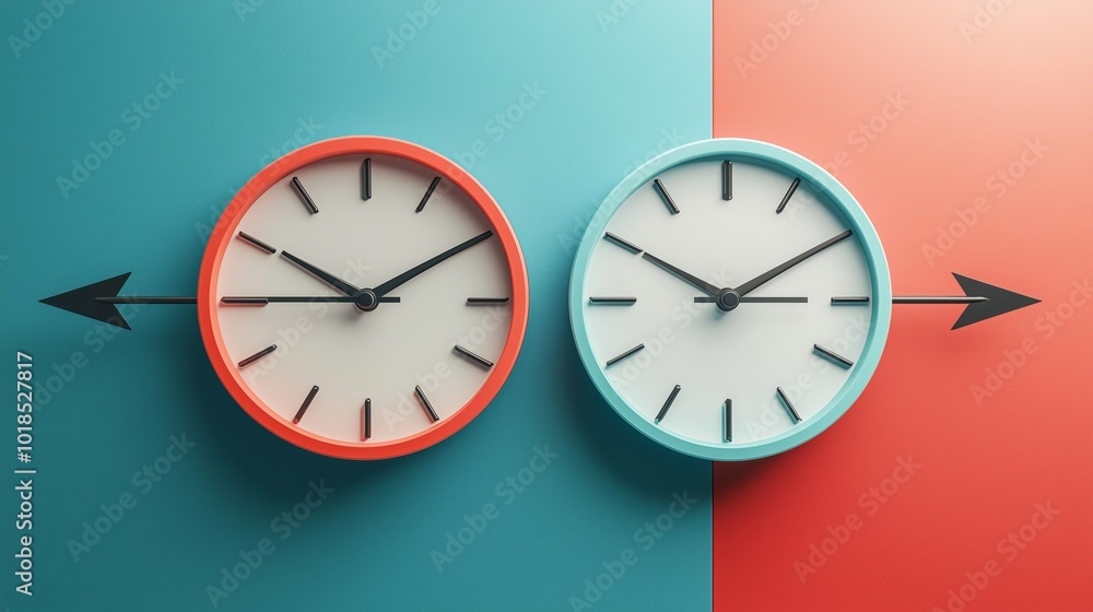 Poster minimalist clock design with chasing arrows
